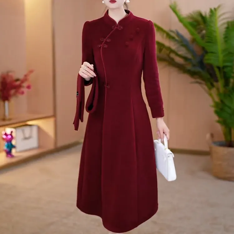 改良旗袍连衣裙2024新款女秋冬加厚高端修身喜婆婆婚宴装妈妈礼服