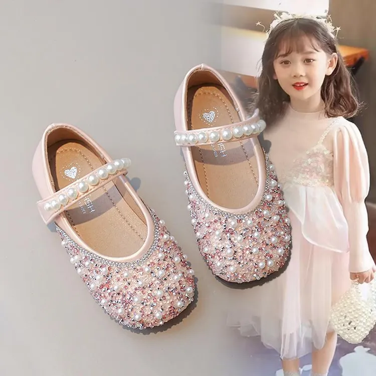 水晶鞋2024春秋新款儿童公主鞋软底花童单鞋演出宝宝走秀鞋子