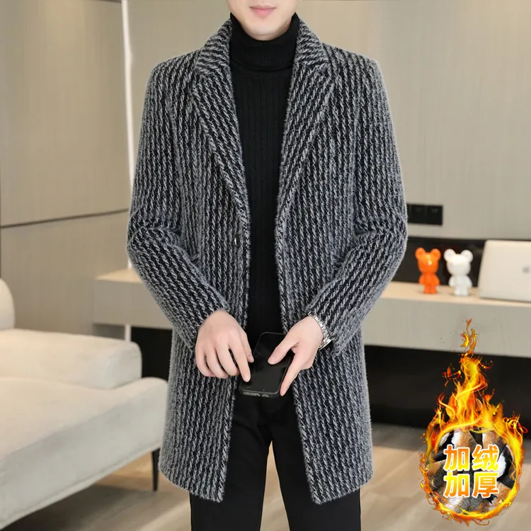 冬季毛呢大衣男中长款男装风衣韩版潮流休闲冬装加绒加厚呢子外套