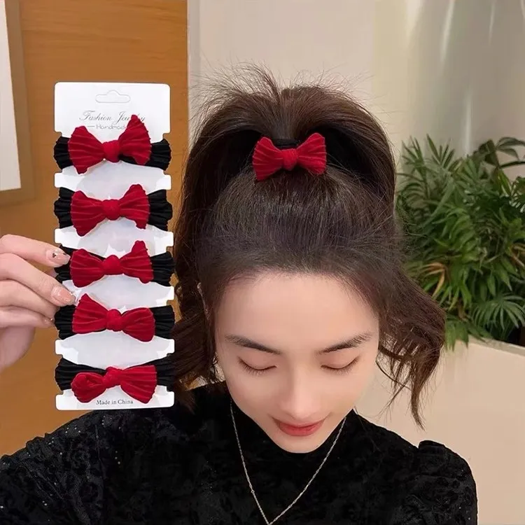红色蝴蝶结头绳2025新款高弹力扎头发皮筋女发绳本命年头发饰百搭
