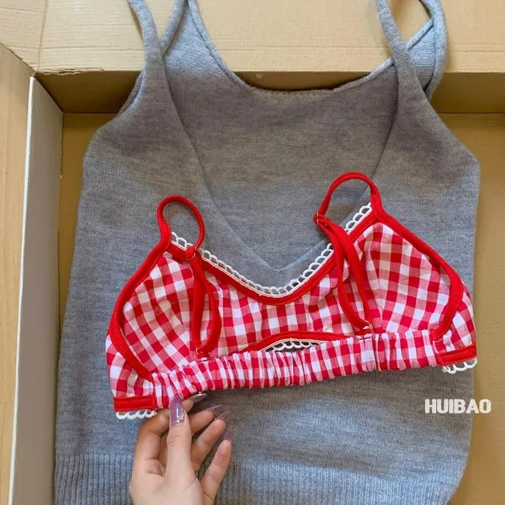 2024年夏季新款穿搭一整套韩系套装女韩版格子吊带露背背心两件套