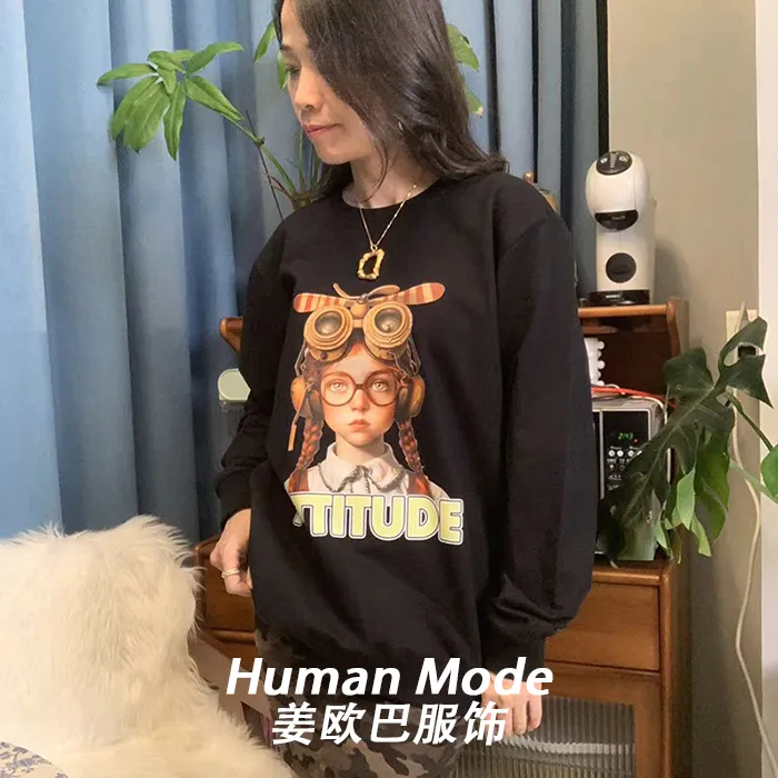 【HM姜欧巴】ATTITUDE 时尚潮流重磅银狐绒加绒加厚圆领卫衣女百搭