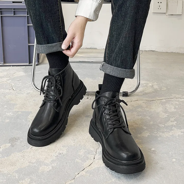 马丁靴男百搭增高英伦风秋冬新款韩版工装加绒男靴厚底切尔西靴子
