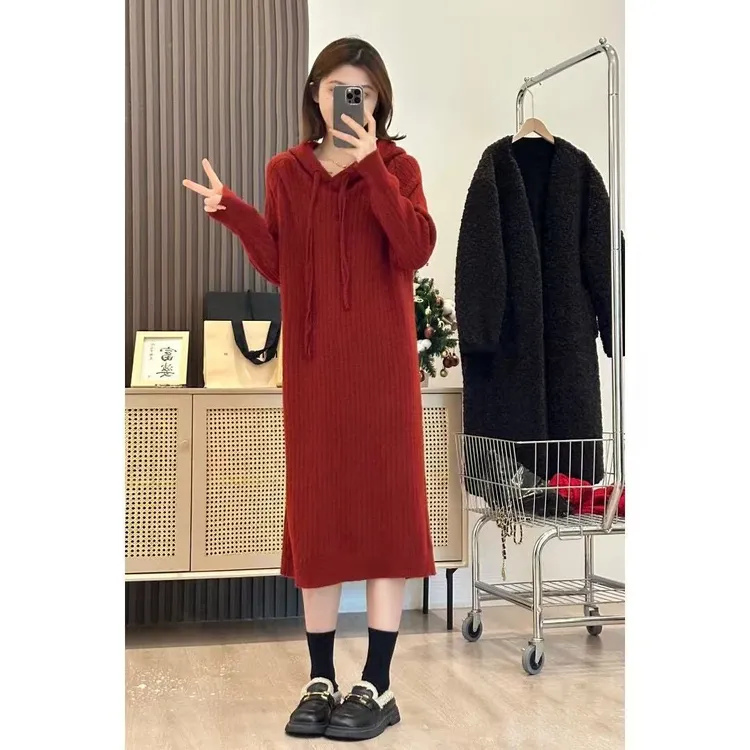 【小个子定制】秋冬时尚百搭针织连帽连衣裙