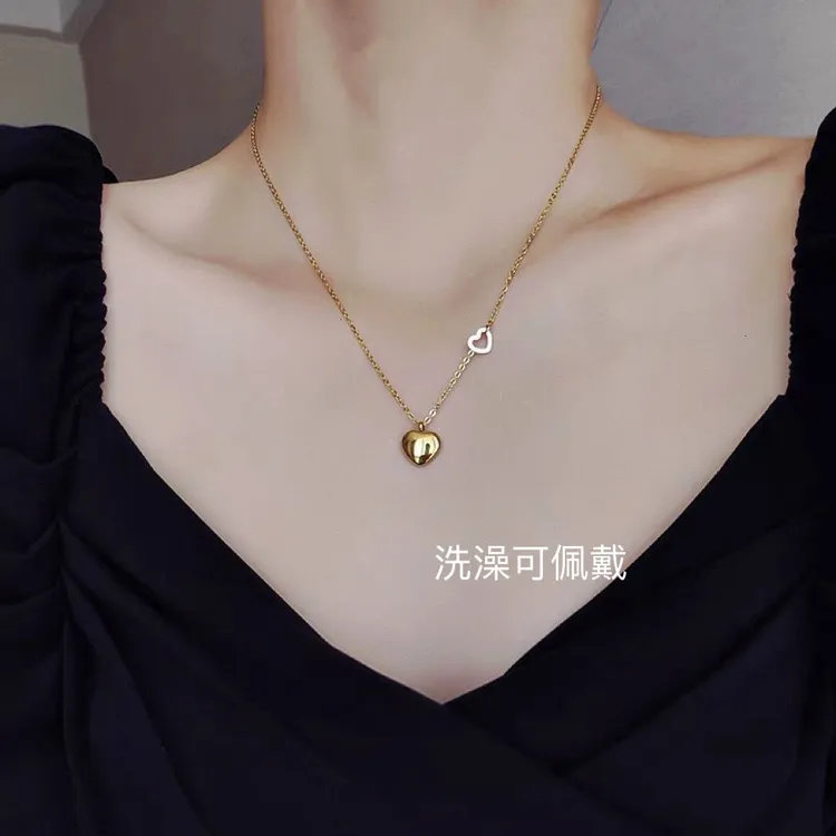 钛钢项链 钛钢不掉色爱心项链女甜美小众高级轻奢ins毛衣链锁骨链