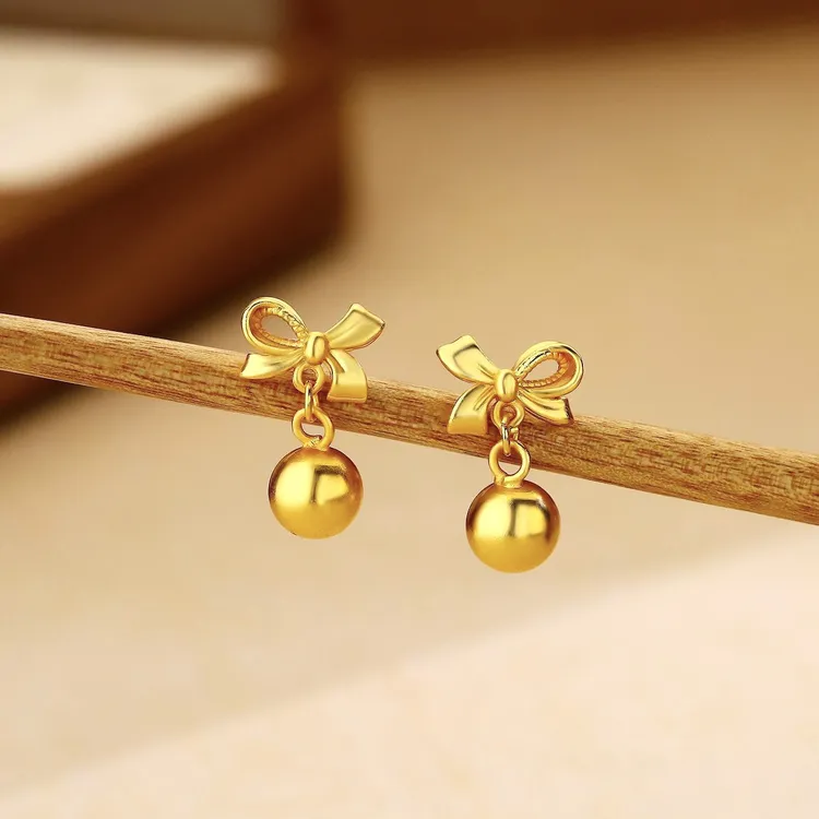 铜合金耳饰 在逃公主蝴蝶结球球耳钉女百搭小众气质轻奢闺蜜耳环
