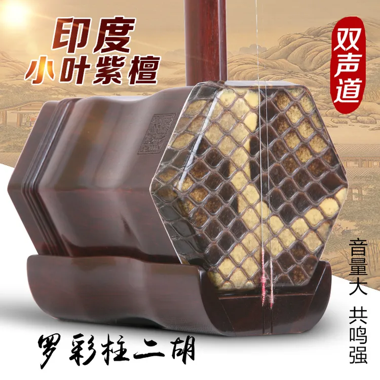 罗彩柱双声道音量大印度小叶紫檀二胡乐器厂家直销专业演奏收藏级