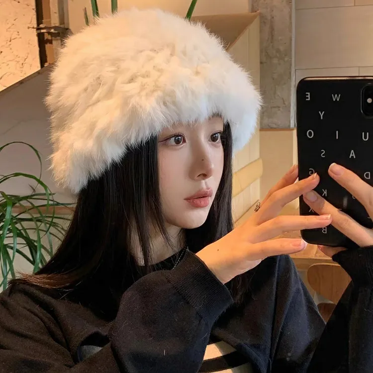 圆顶网红毛绒渔夫帽云朵可爱帽子盆帽雷锋帽冬天百搭保暖冬季帽子