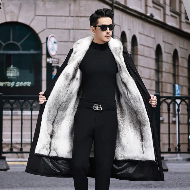 派克服男款过膝长款皮毛一体内胆可拆卸中老年棉衣袄加厚大衣冬季