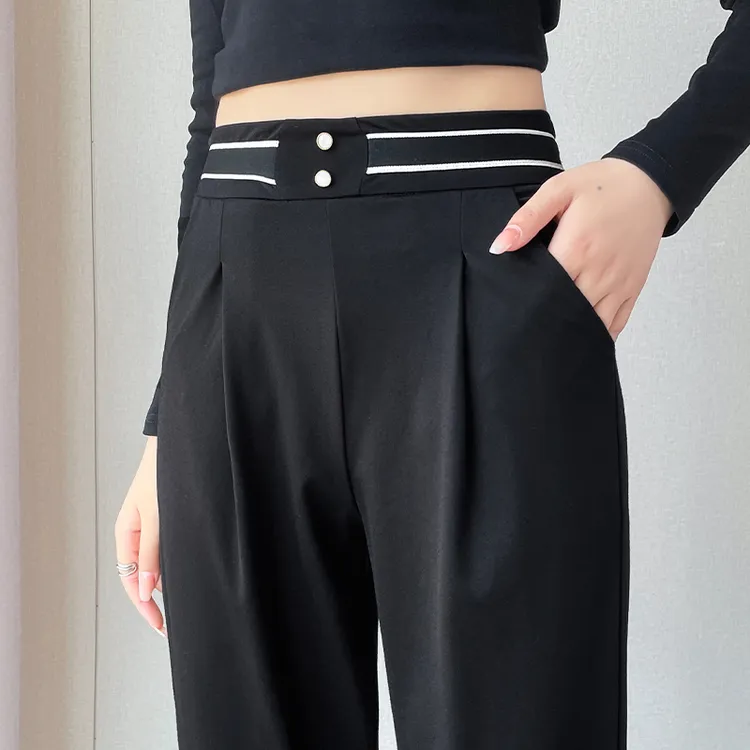 哈伦小脚裤女秋冬2023新款女士高腰显瘦裤子休闲百搭弹力黑色长裤