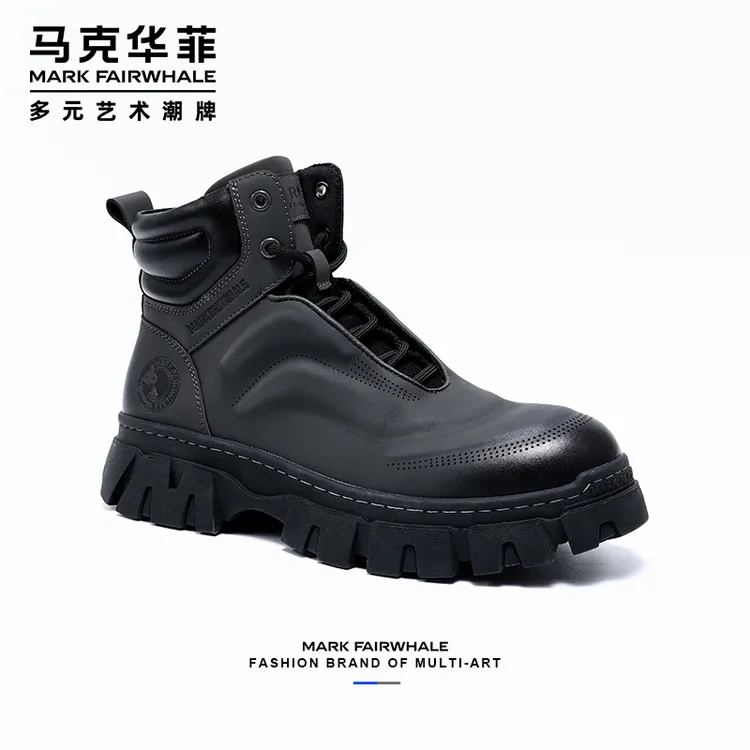 马克华菲2025新款男鞋增高秋冬新款百搭靴子男士英伦男鞋马丁靴