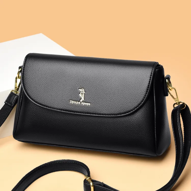 2023新款时尚手提单肩斜挎包中年妈妈包3006百搭纯色黑色肩包女士