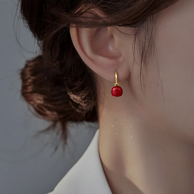 925银玻璃耳饰 2025年柿柿如意气质百搭轻奢高级感网红款耳饰