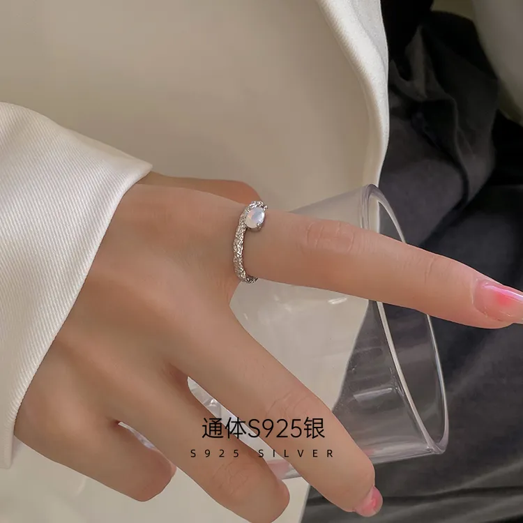 925银玻璃戒指 金美澳小众高级气质开口设计戒指时尚个性指环