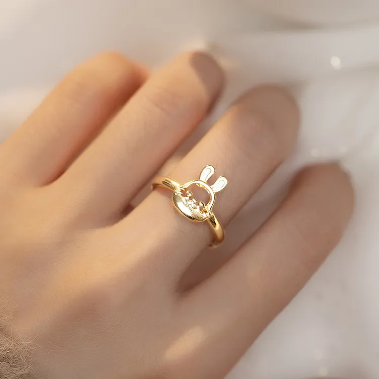 铜合金戒指 浅金色日韩光面指环可调节轻奢食指时尚ins指环