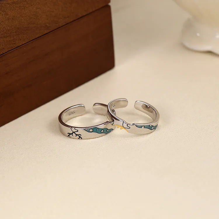 925银戒指 纯银一鹿有你戒指情侣对戒开口食指环男女情人节送礼物