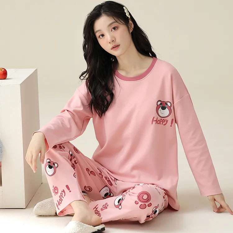 睡衣女自带胸垫2025秋季棉质新品休闲可外穿甜美大码家居服套装