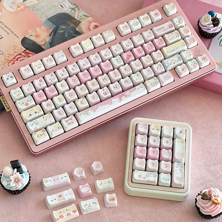 猫尔本Maorbeng喵喵队MAO/原厂高度热升华机械键盘可爱粉色键帽