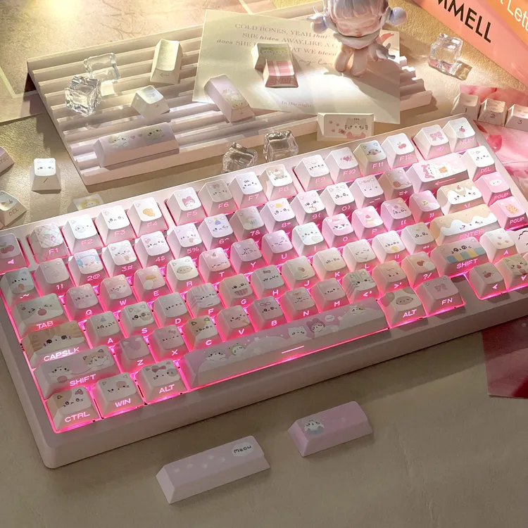 猫尔本喵喵小队V2原厂侧刻透光机械键盘可爱键帽wooting136颗全套