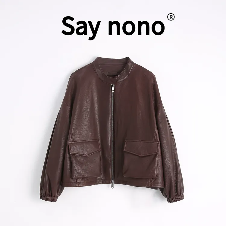 懒猫nono│Saynono 小立领＿休闲气质显瘦定制小羊皮外套 /24073