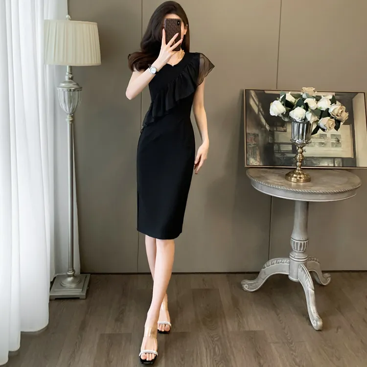 黑色夏天裙子洋气高贵上档次高级轻奢女装高端女士连衣裙高档气质