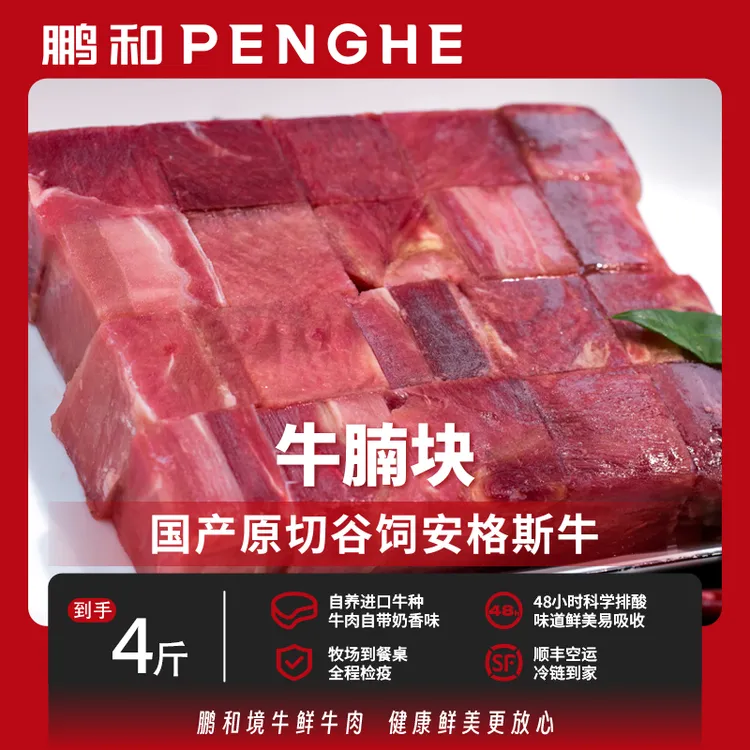鹏和国产谷饲安格斯鲜切牛腩块2kg清真新鲜速冻原切大块鲜嫩红烧