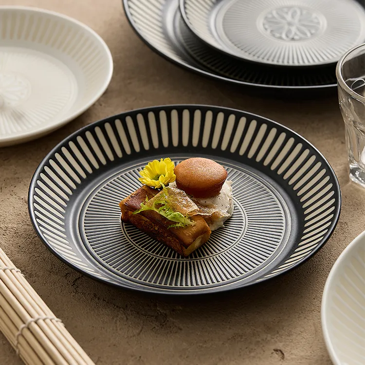 德化陶瓷盘子高级感印花浮雕深盘浅盘日式餐具意境菜摆盘菜盘家用