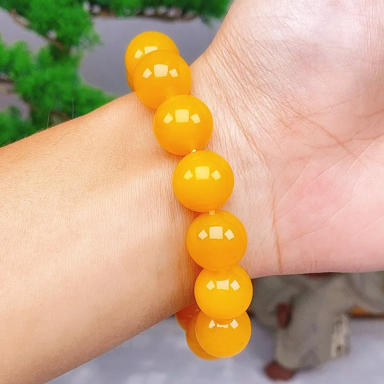 满蜜鸡油黄手串 原矿黄龙玉手串 天然玉石手链 男女款黄手串