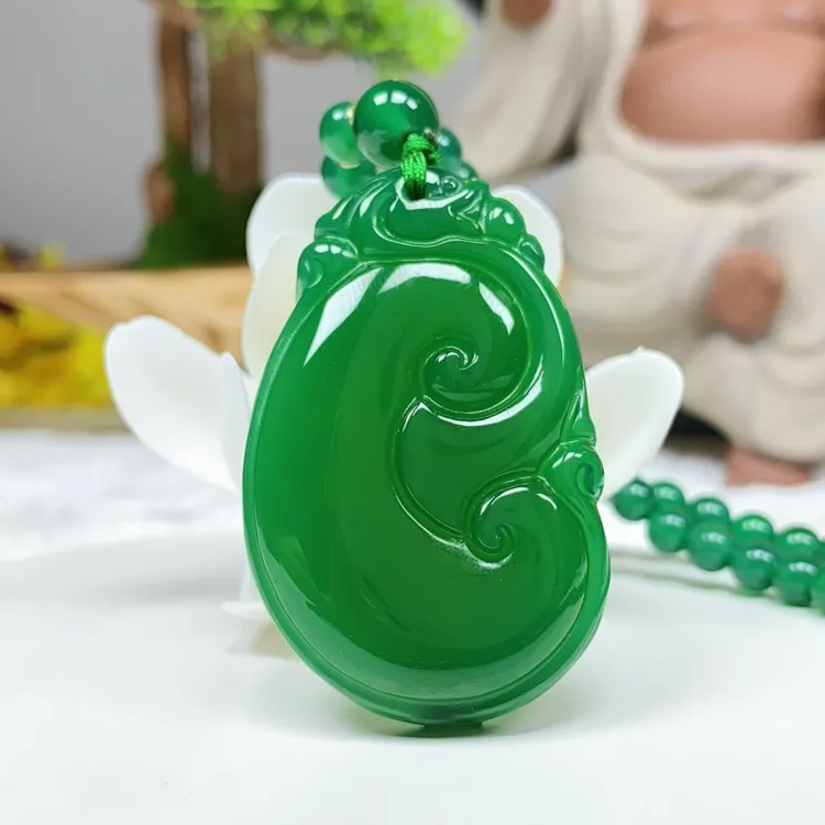 【赠礼佳品】天然玉髓如意吊坠 冰绿如意 随我心意带证书 福熹