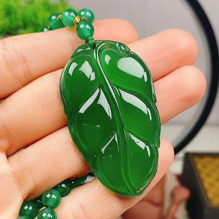 【热销】帝王大绿叶子(配珠链) 天然玉石 冰绿金枝玉叶 大业有成