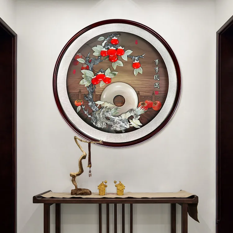 新中式玉雕挂件玄关餐厅客厅沙发背景墙玉石装饰画实木挂画壁画
