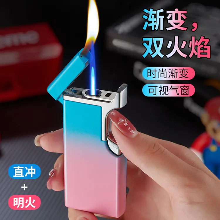 2023新款透明气窗直冲变换明火打火机礼盒装