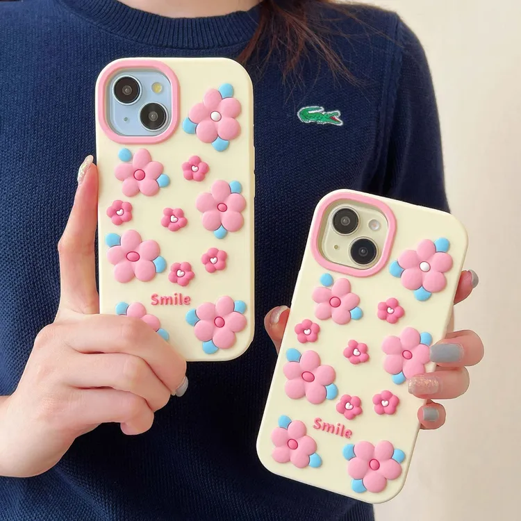 ins粉色花朵适用苹果13手机壳iphone15液态硅胶14promax网红少女