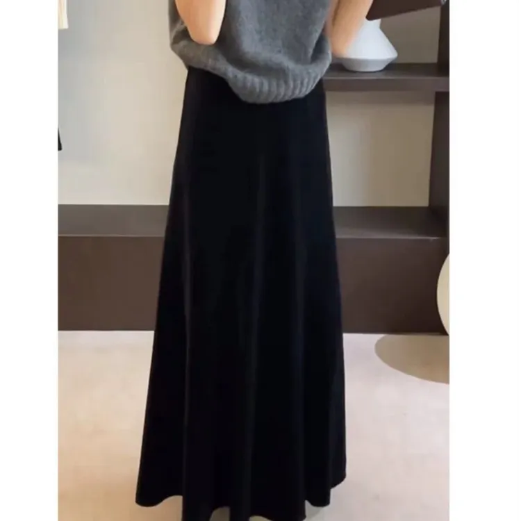 法式丝绒鱼尾半身裙子女秋季款高腰轻熟气质时髦小个子开叉中长裙