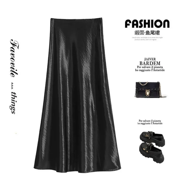 缎面百搭垂坠感半身裙女2025早春新款高腰显瘦包臀鱼尾长裙女