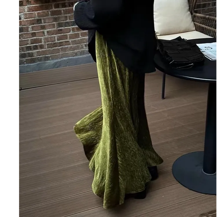 褶皱金丝绒半身裙女纯色长裙春款2025新款气质丝绒鱼尾半裙包臀