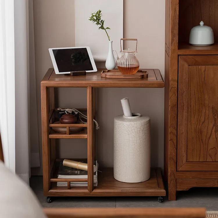 溪木工坊新中式家用客厅边柜实木家具移动边几置物茶车阳台茶水柜