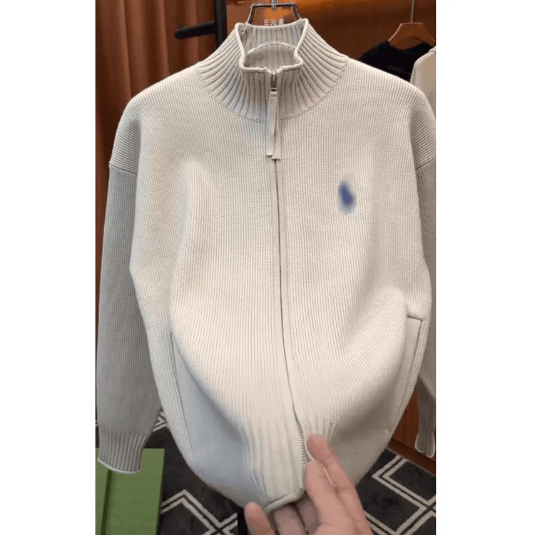 美式潮牌秋冬立领针织开衫男夹克复古毛衣拉链外套休闲纯色针织衫