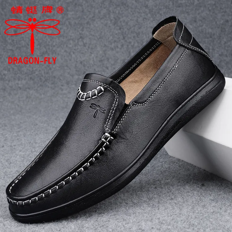 蜻蜓牌男鞋春季真皮透气百搭商务休闲鞋男士中老人软底防滑爸爸鞋