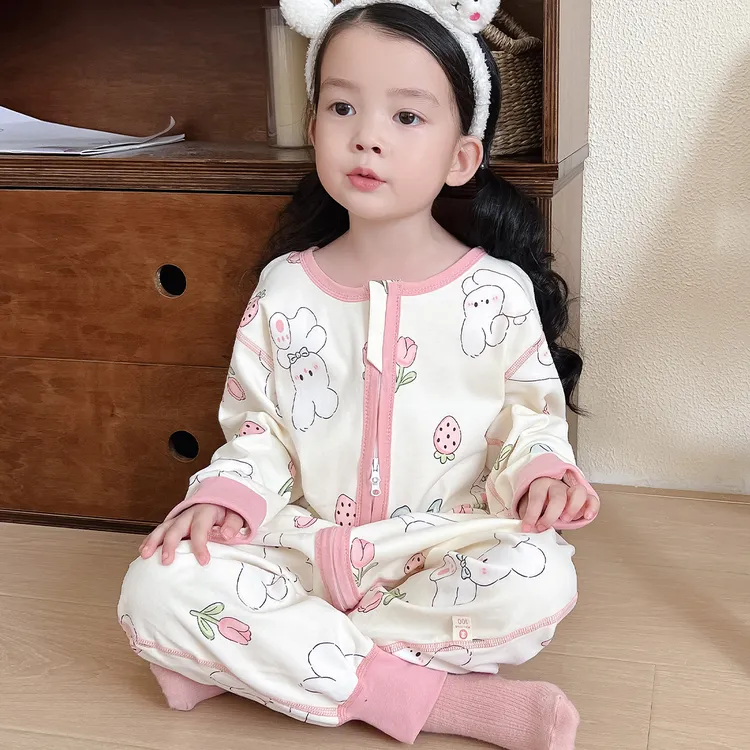 女童无骨睡袋双层纯棉宝宝连体睡衣100%全棉儿童分腿防踢被春秋季