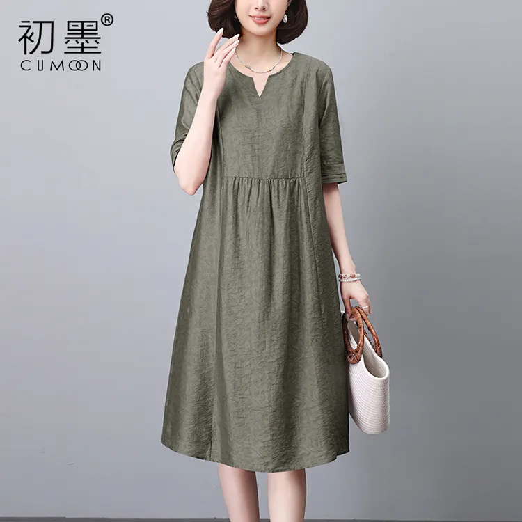 天丝连衣裙女2024新款爆款夏季宽松大码显瘦遮肚时尚妈妈休闲裙子