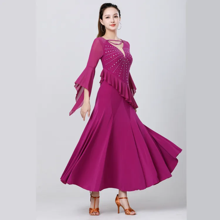 摩登舞服装女时尚华尔兹舞连衣裙新款秋季国标舞大摆连身裙广场舞