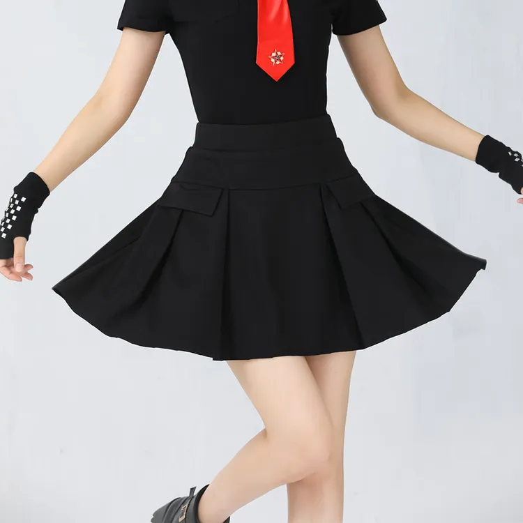 舞蹈裙室内春夏季跳舞裙吉特巴水兵舞裙子黑色蓝色高腰马王裙新款