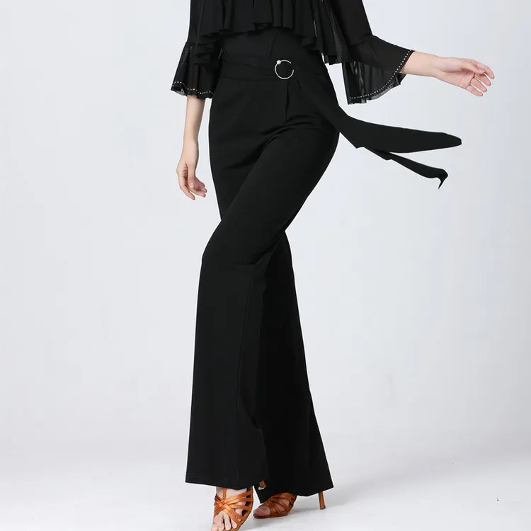 春秋季新款飘带裤广场舞裤子演出拉丁舞裤交谊舞跳舞裤女士舞蹈裤