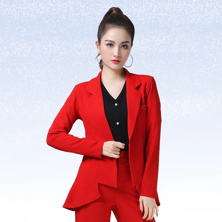 前短后长水兵舞服装女秋冬季新款长袖外套红色舞蹈服广场舞上衣