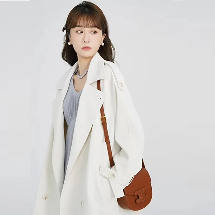 风衣外套女2025新款春秋英伦风气质通勤宽松小个子中长款白色风衣