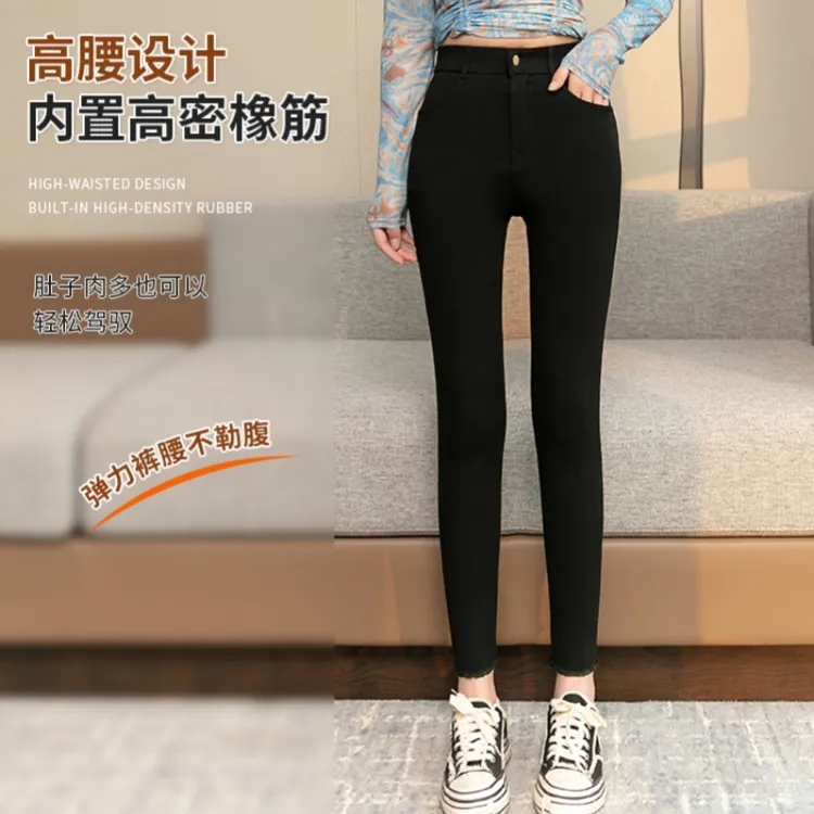 大码小黑裤女胖mm高腰显瘦小脚弹力九分裤铅笔仿牛仔春秋打底外穿