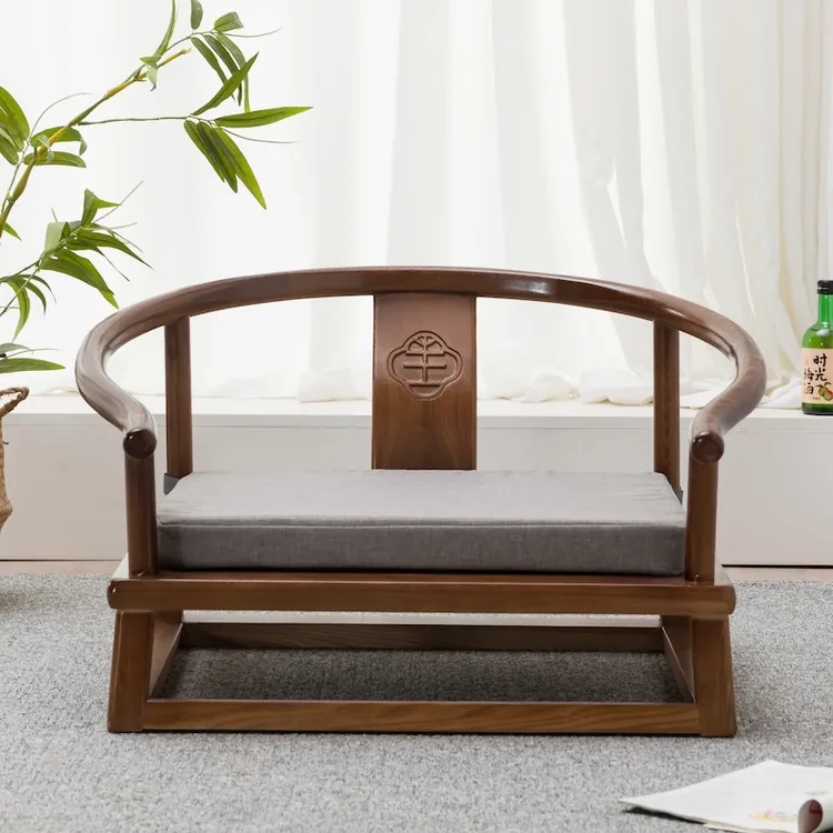 中式榻榻米座椅实木靠背主人茶椅圈椅矮椅禅椅打坐和式炕椅飘窗凳