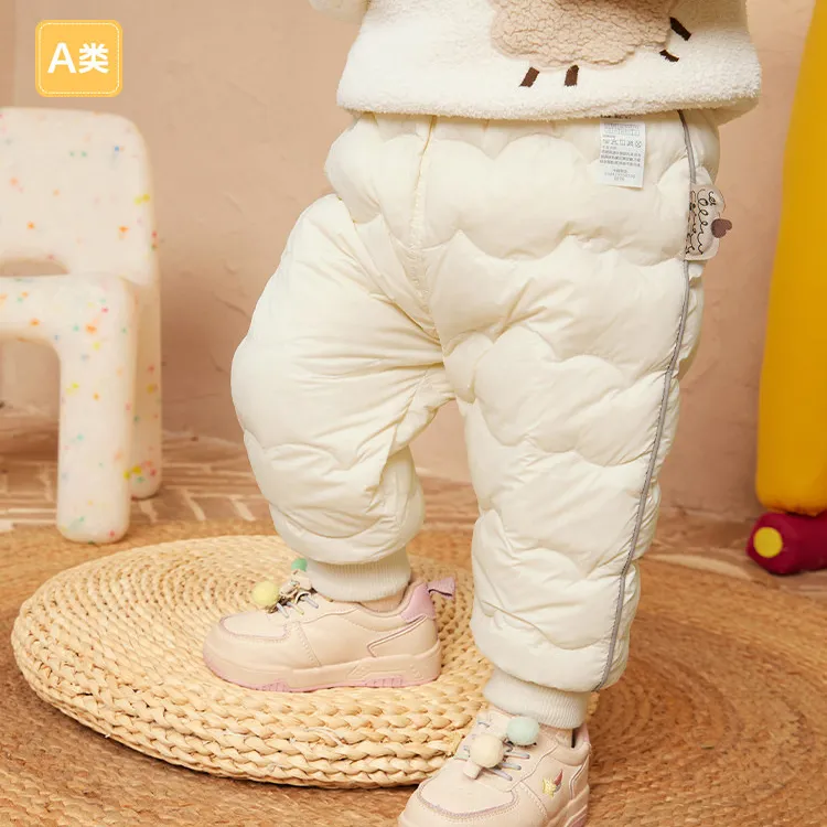 宝宝小童羽绒裤男童长裤女童裤子2025新款加绒高腰护肚加厚白鸭绒