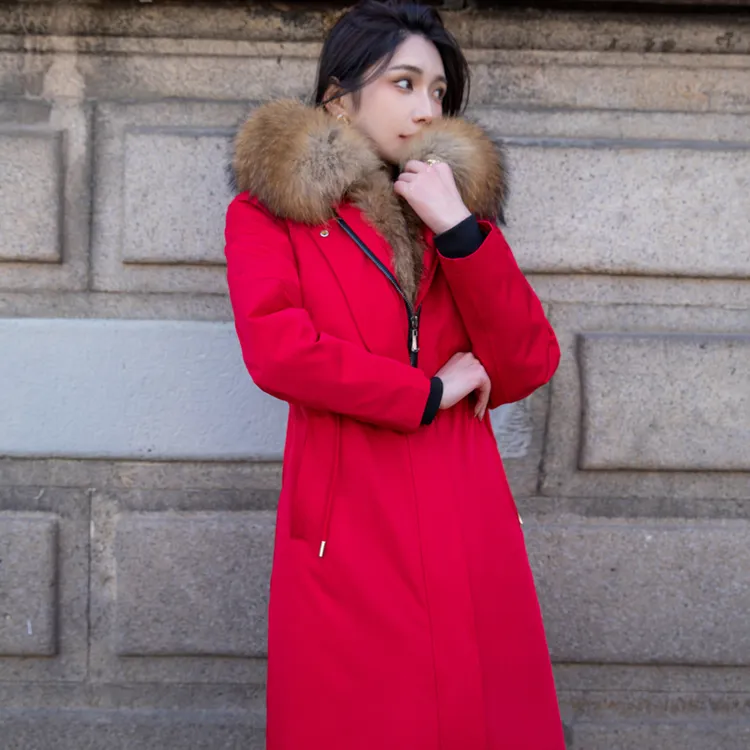 派克服女冬2023新款狐狸毛内胆长款仿皮草外套皮毛一体可拆卸大衣